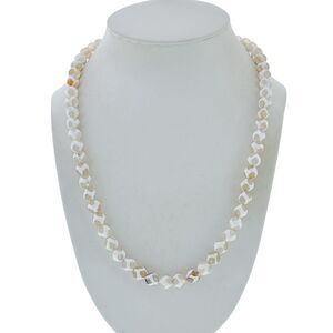 Sterling Silver 925 8mm Faceted White Patterned Agate Stone Bead Necklace 20.5"